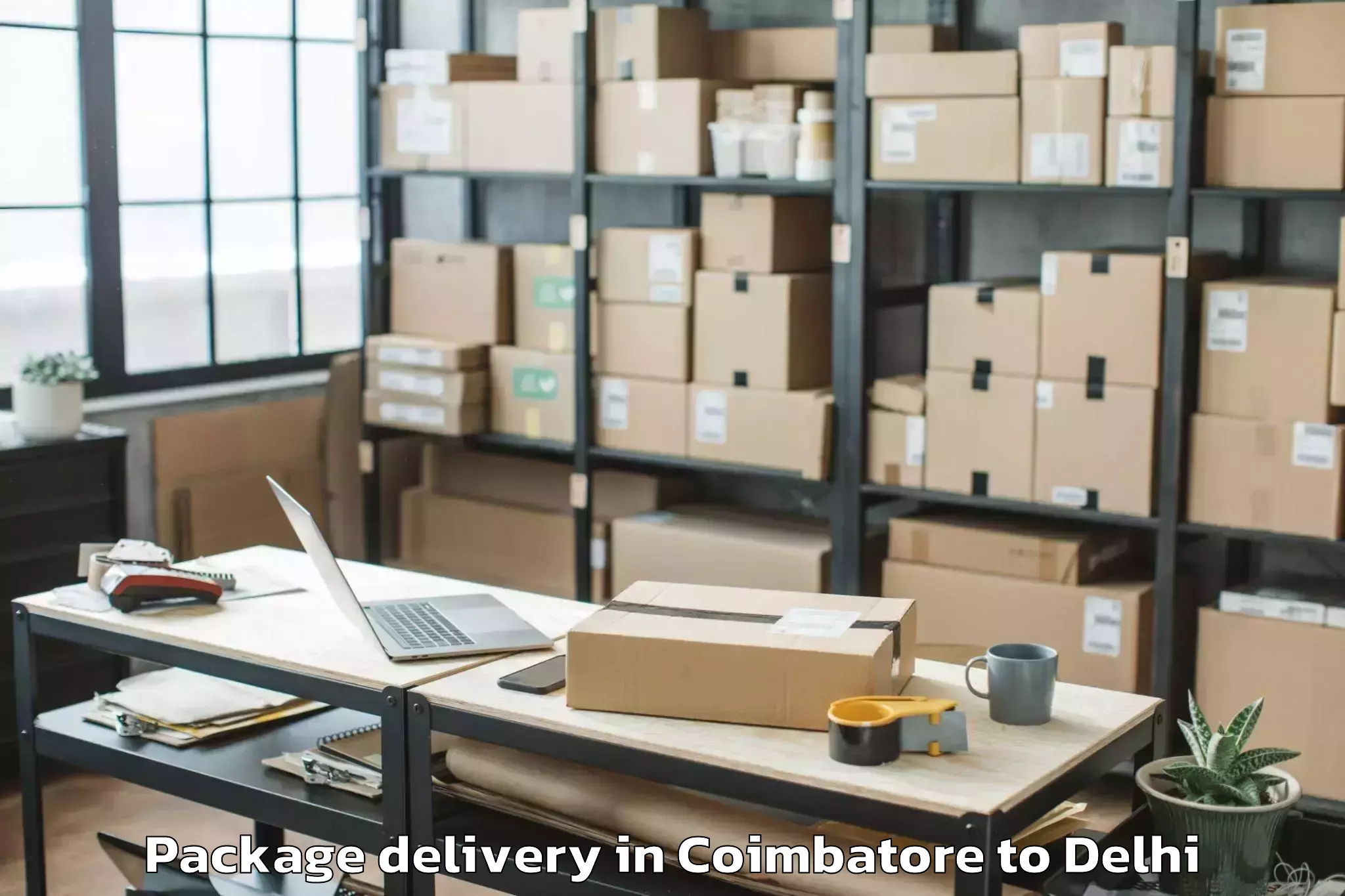 Hassle-Free Coimbatore to V3s East Centre Mall Package Delivery